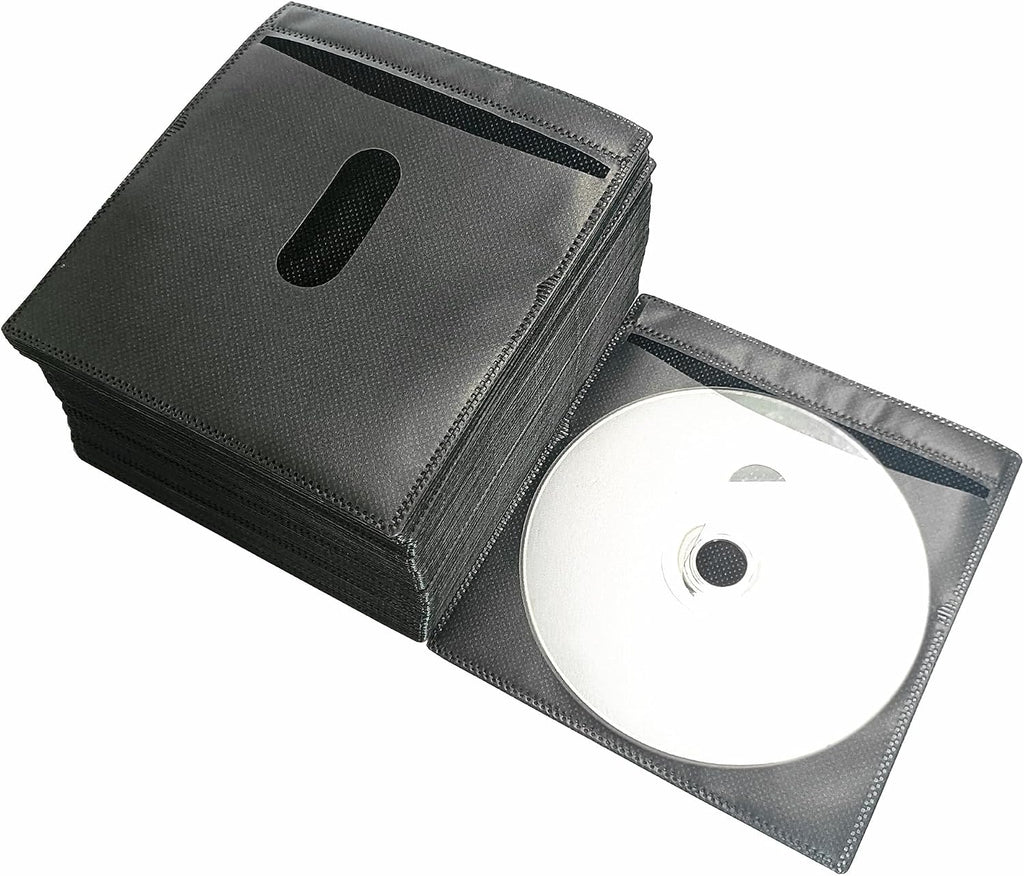 100 Pack Premium CD DVD Sleeves Cases,Thick Non-Woven Material Double-Sided Refill Plastic Sleeve for CD and DVD Storage Binders Disc Case with Drop-Proof Closure(New Black)