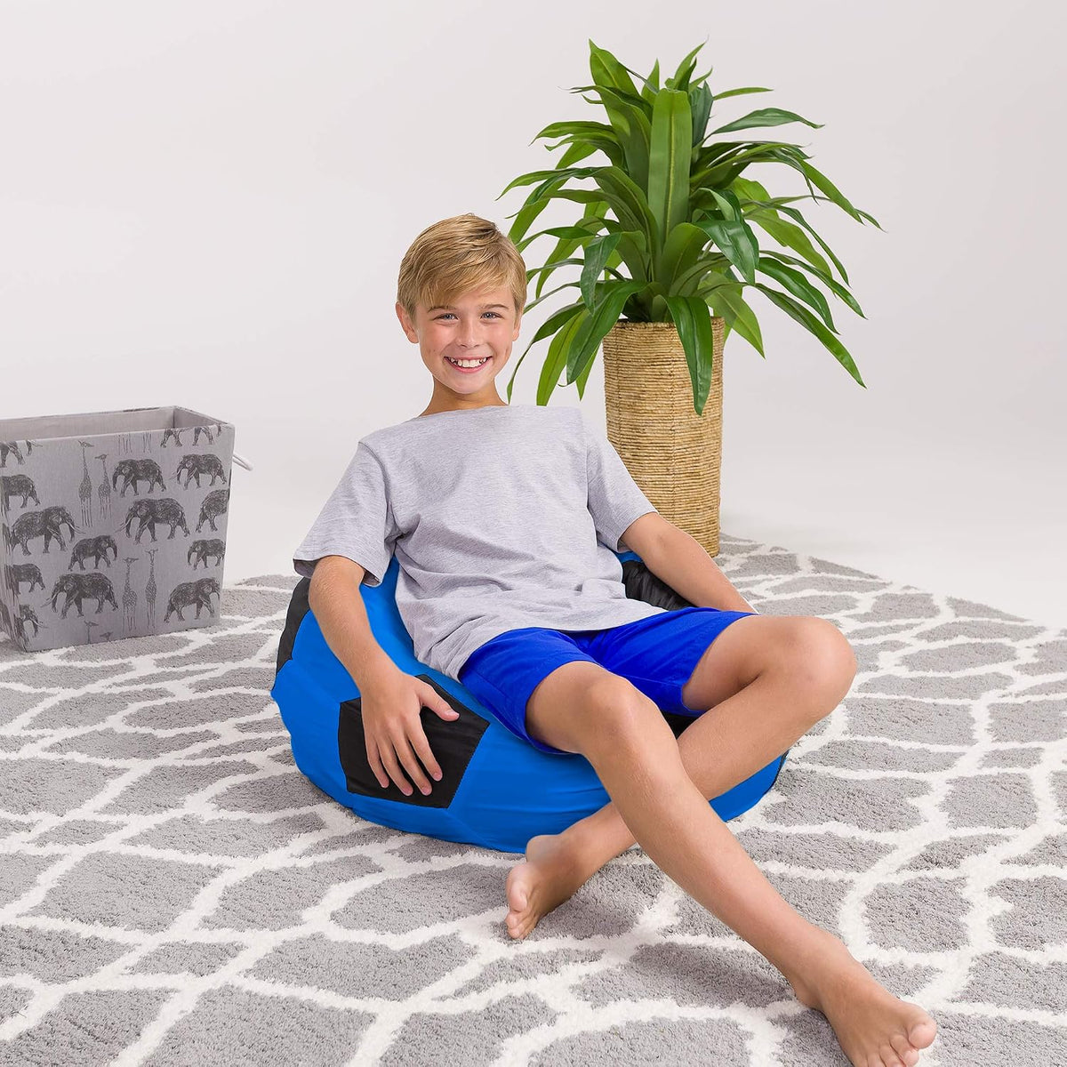 Posh Beanbags Bean Bag Chair, Medium-27in, Sports Soccer Ball Blue and Black