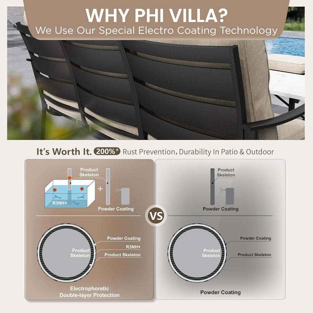 PHI VILLA Metal Swivel Patio Chairs Set of 2, High Back Steel Outdoor Chairs with 5.75" Extra Thick Cushion, 2 Piece All Weather Deep Seat Outdoor Front Porch Seating Furniture for Deck Balcony, Beige