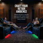 Airadlis Home Theater Seating Seats, Theater Recliner Chair Sofa Game Movie Theater Chairs with 7 Colors Ambient Lighting, Lumbar Pillow, Side Pocket, Tray Table, Power Recline, Black