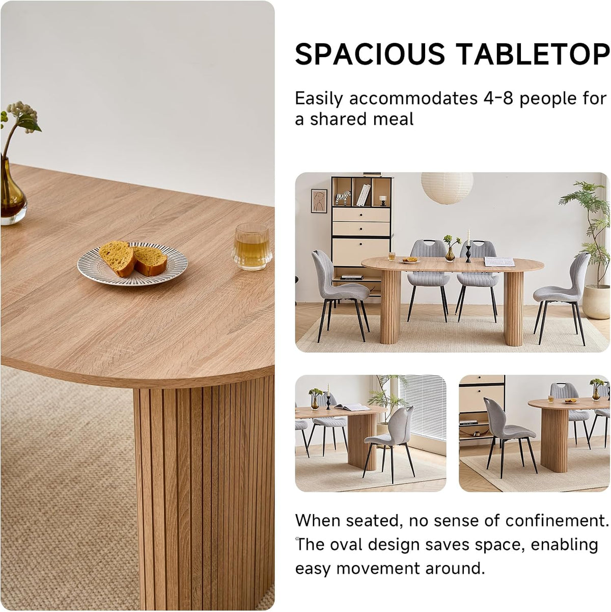 70.8" Modern Dining Table for 6 8 People Farmhouse Kitchen Dinner Table with Large Tabletop Dining Room Table for Dining Living Room Apartment Office Home (Natural)