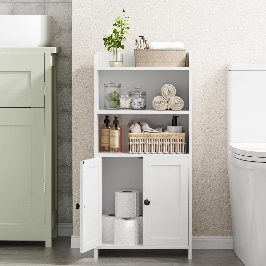 Homhedy Small Bathroom Storage Cabinet, Toilet Paper Storage Cabinet | Bathroom Floor Cabinet with Doors and Shelves, Bathroom Organizers for Small Spaces, 7.9" D x 14.6" W x 31" H, White
