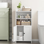 Homhedy Small Bathroom Storage Cabinet, Toilet Paper Storage Cabinet | Bathroom Floor Cabinet with Doors and Shelves, Bathroom Organizers for Small Spaces, 7.9" D x 14.6" W x 31" H, White