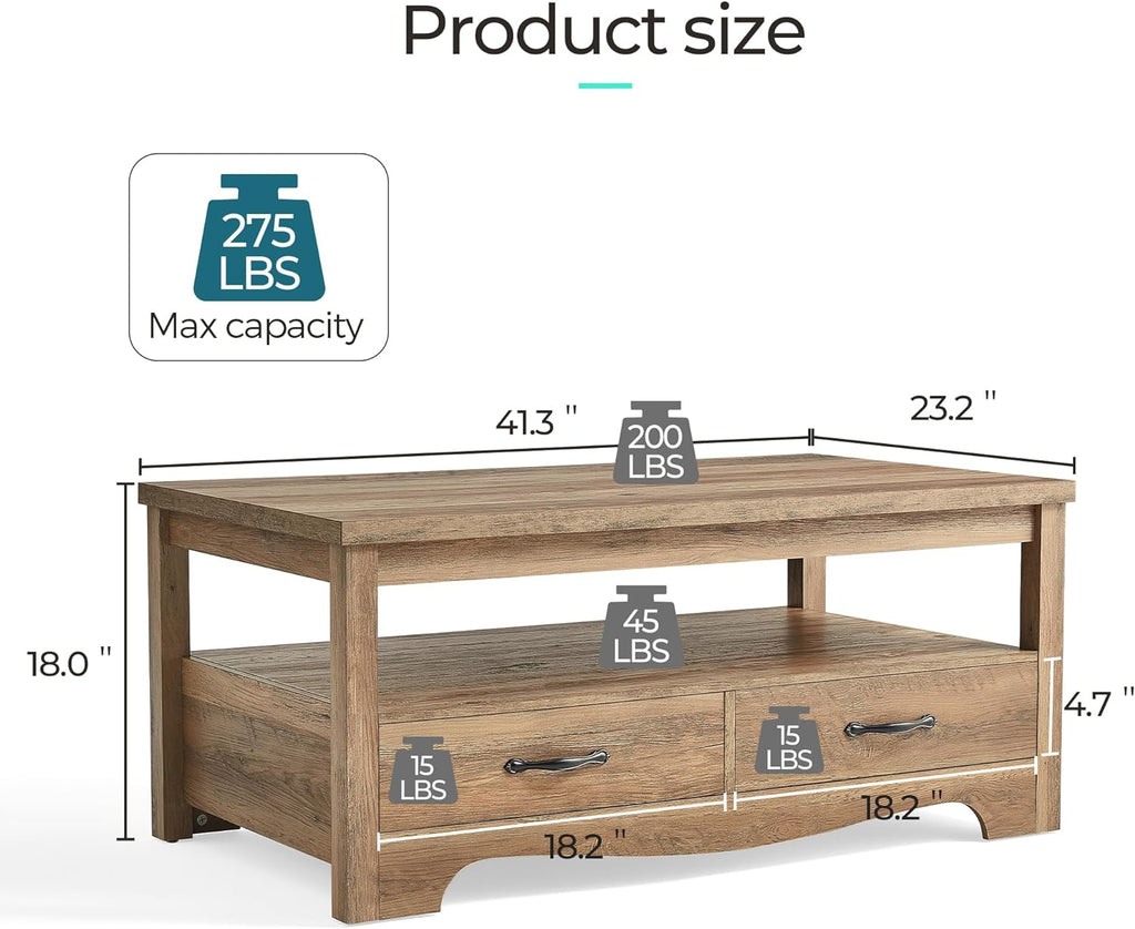 LINSY HOME Farmhouse Coffee Table Sets 3 Pieces, Wood Living Room Table Set Include 41" Coffee Table, End Table Set of 2, Brown