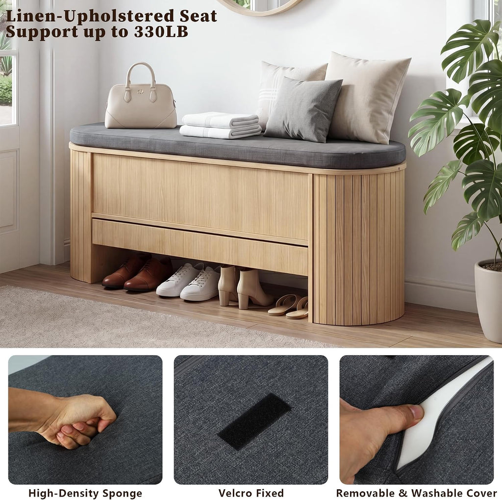 Gyfimoie Shoe Storage Bench with Cushion, Sturdy Entryway Bench Supports 300 lb, Wood Storage Chest with Drawer for Bedroom, 47.64"*17.91 * 13.98" Inches, Shoe Benches for Living Room, Hallway