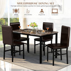 AWQM 5 Piece Dining Table Set for 4,Faux Marble Kitchen Table and Chairs for 4, Modern Dining Room Table with 4 Chairs,Dinner Table Set for Small Spaces, Brown