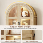 ONBRILL 71" Tall Arched Display Cabinet with LED Lights, Arched Kitchen Pantry with 2 Drawers, Modern Display Storage Cabinets with Adjustable Feet, Pantry Cabinet for Kitchen, Living/Dining Room