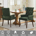 Chenille Tufted Dining Chairs with High Back,Neutral Fabric Upholstered Kitchen Chair with Rustic Solid Wood Legs,Farmhouse Side Chairs with Arms Nailhead Trim for Dining Room (Olive, 2PC)