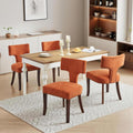 Mid Century Modern Farmhouse Dining Chairs Set of 4, Linen Upholstered with Curved Backrest & Copper Nail Trim, Hardwood Frame, Orange