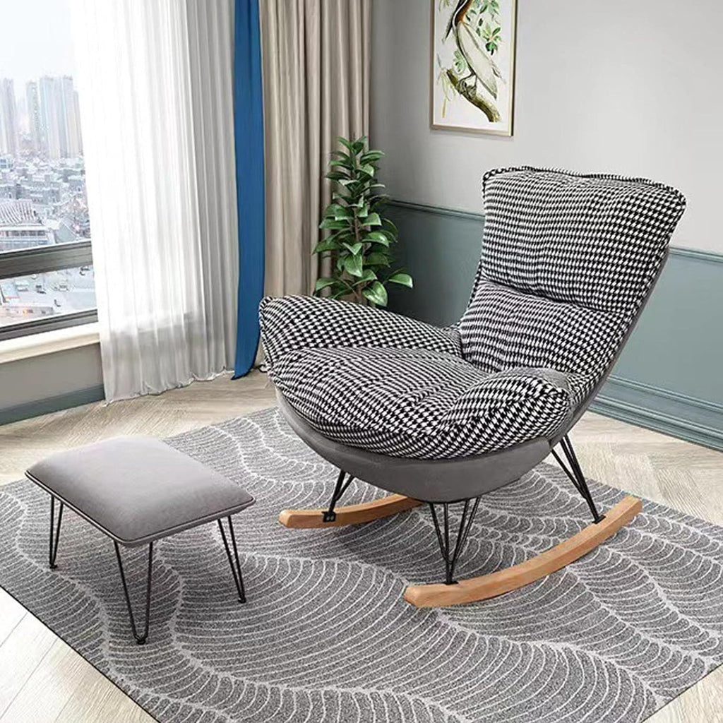 Home Living Room Bedroom Rocking Chair Chair with High Backrest,Rocking Chair Adult Lazy Sofa Can Recline,Comfortable Living Room Rocking Chair with Footstool,H,One Size