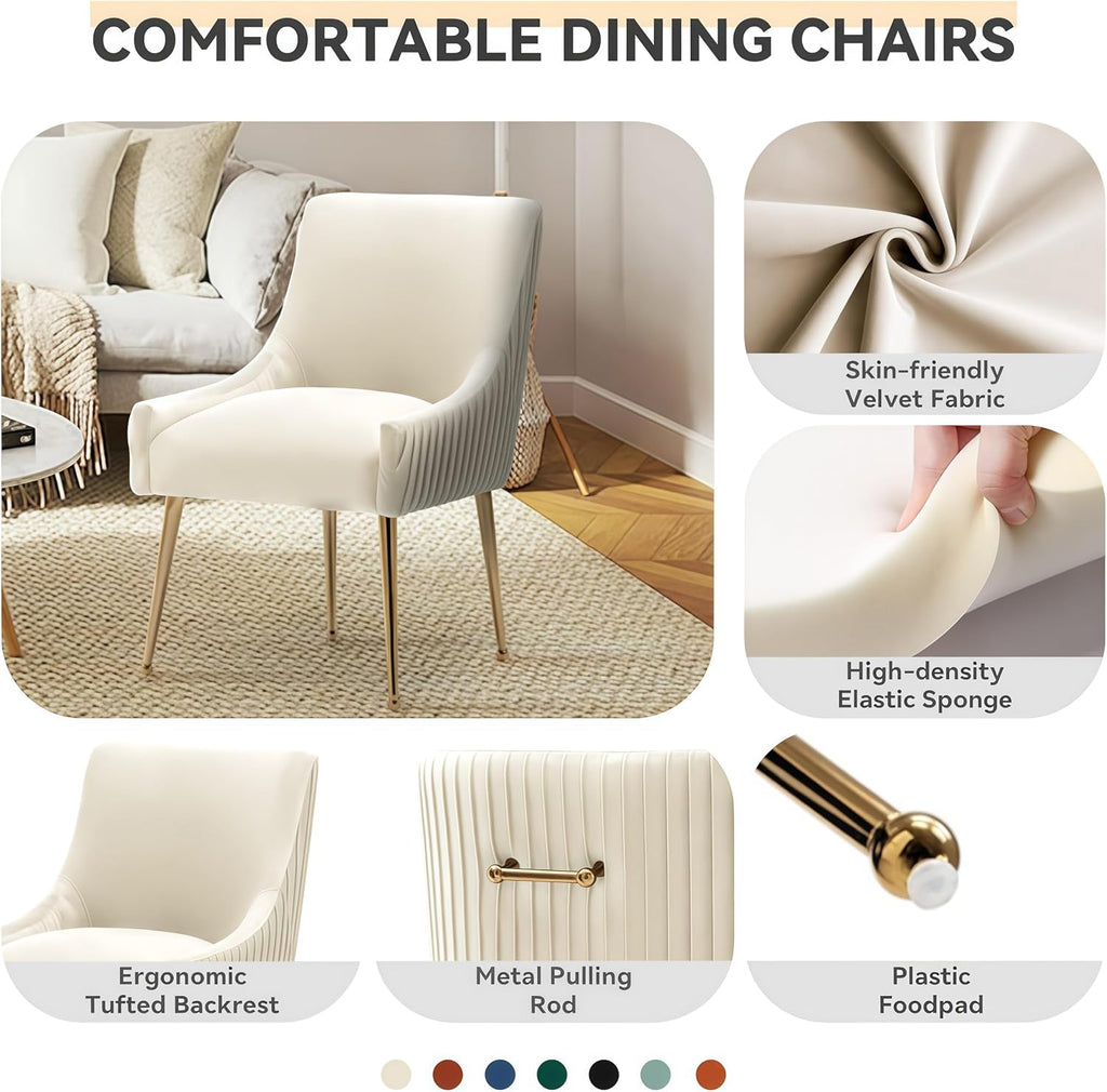 Dining Chairs, Accent Chairs Set of 6, Modern Upholstered Kitchen Dining Room Chairs with Gold Legs, Fabric Tufted Velvet Living Room Chairs for Reception Room Bedroom Guest Room (Beige)