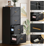 Tribesigns 4 Drawer File Cabinet with Lock, Filing Cabinets for Home Office | Vertical Wooden File Cabinet with Key, Modern Style, Tall Office Storage Cabinet for Legal Size/Letter/A4/Files, Black