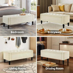 50" W Storage Ottoman Bench with Safety Hinge, Load up to 660 lb Ottoman with Storage, Upholstered Tufted Entryway Bench with Seating for Living Room, Bedroom, (Beige)