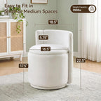 HUBSON Vanity Chair with Storage, Swivel Velvet Chairs with Back, Modern Round Accent Makeup Chair, No Assembly Vanity Stool for Living Room, Bedroom, Dressing, White
