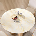 OKD Fluted Round Dining Table for 4, 47" Modern Kitchen Table with Thickened Edge & Sturdy Pedestal Base for Kitchen Living Room,Marble & Natural Oak(Table Only)