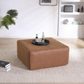 35" Faux Leather Large Square Ottoman Coffee Table for Living Room, Brown | Big Couch Ottoman Footstool