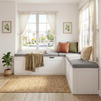 63” Breakfast Nook Bench, L Shaped Storage Bench with Cushion, White | Corner Bench for Kitchen Dining Room and Entryway, Space Saving Kitchen and Dining Nook Bench, Farmhouse Style