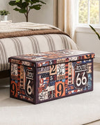 B FSOBEIIALEO Folding Storage Ottoman Bench, 30" Ottoman with Storage | Route 66 Faux Leather Foot Rest Chest Seat, Coffee Table, Storage Bench for Bedroom