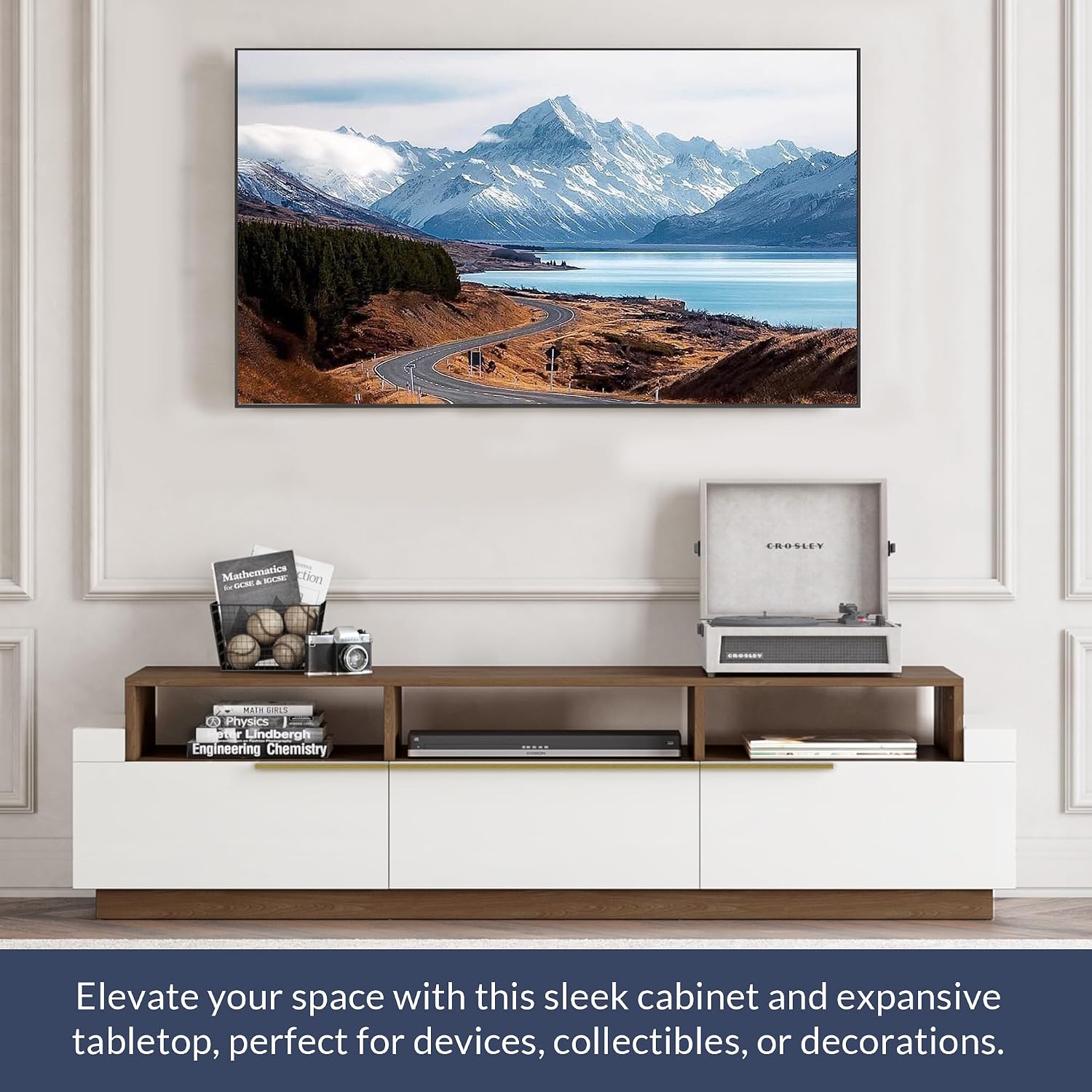 BELLEZE 70" TV Stand for TV up to 70", Modern Home Entertainment Center with Open Shelves and Drawers, Media Console Table, Wood Storage Cabinet for Living Room - Broadway (White)