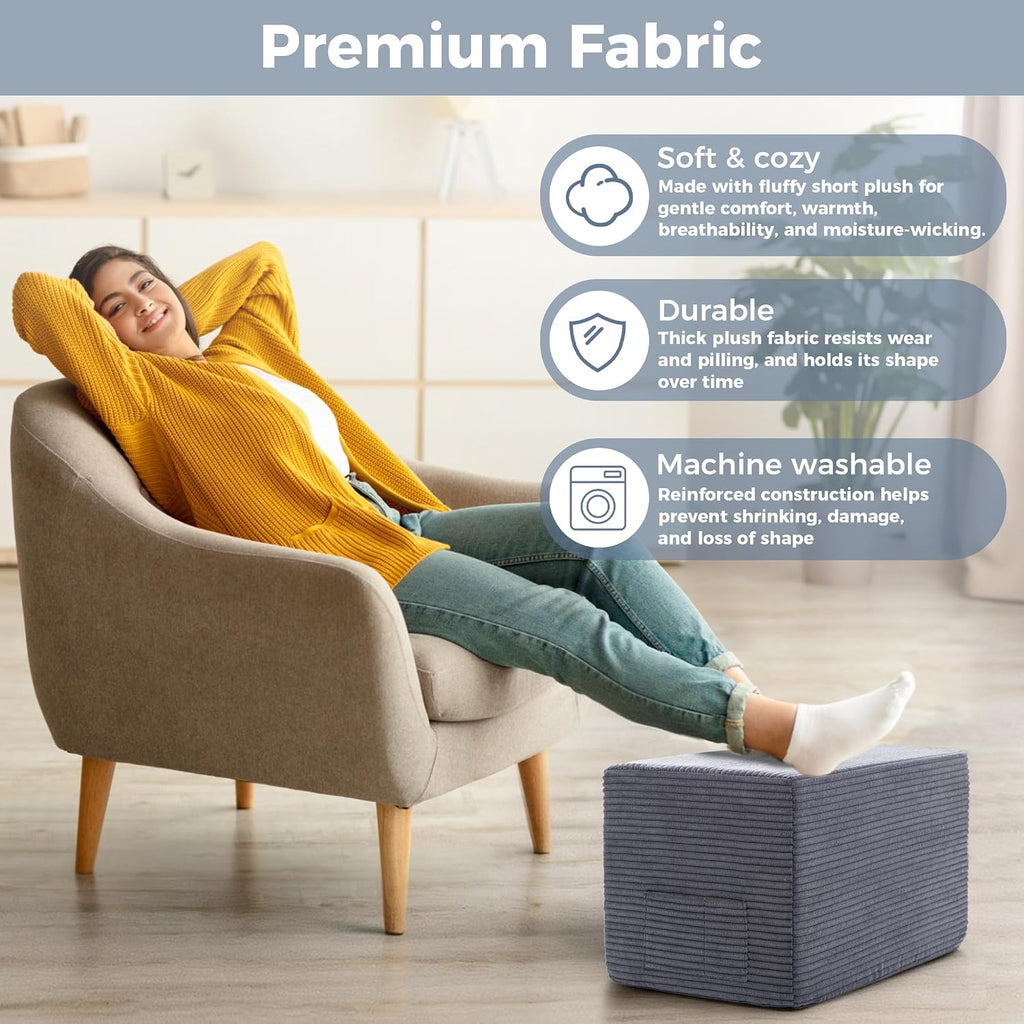Rectangular Pouf Ottoman, Foam-Filled Footrest, Dark Gray | Soft coral fleece, adjustable foam filling, hidden storage and a carry handle combine comfort with everyday convenience.