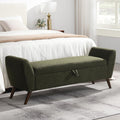 60'' Modern Upholstered Storage Ottoman Bench with Mid-Century Wood Legs, Entryway Bench with Hidden Storage for Living Room, Bedroom, and End of Bed, Comfort Padded Seat (B-Green)
