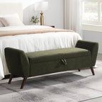 60'' Modern Upholstered Storage Ottoman Bench with Mid-Century Wood Legs, Entryway Bench with Hidden Storage for Living Room, Bedroom, and End of Bed, Comfort Padded Seat (B-Green)
