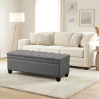 50" Storage Ottoman Bench, Rectangular End of Storage Bench, Upholstered Large Fabric Tufted Ottoman with Storage for Living Room, Bedroom, Entryway,Dark Gray