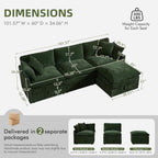 WorthFurni Modular Sectional Sofa with Storage Ottomans,103" L-Shaped Cloud Couch,Comfy Modern Couches with Pillows & Upholstered Deep Seat Cushion for Apartment Living Room Bedroom（Green）