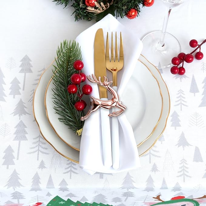 ZeeDix Set of 6 Rose Gold Elk Chic Napkin Rings for Christmas Dinning Table Setting-Wedding Receptions, Christmas, Thanksgiving and Home Kitchen for Casual or Formal
