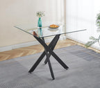 Square Dining Table for 4, 36" Modern Glass Kitchen Dining Room Table with Black Metal Cross Legs, Tempered Glass Tabletop, Perfect for Dinner Kitchen Living Dining Room
