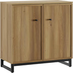 Rustic Storage Cabinet, Modern Farmhouse Set of 2 Buffet Accent Cabinet with 4-Door Design with Metal Frame Base for Dinnig Room Living Room Entryway,Brown Oak