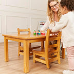 ECR4Kids 24in x 36in Rectangular Hardwood Table with 16in Legs and Two 8in Chairs, Kids Furniture, Honey, 3-Piece | Durable rubberwood, GREENGUARD Gold Certified, ANSI/BIFMA Compliant, 2-3 years, 74 lb seat capacity, classroom & home use