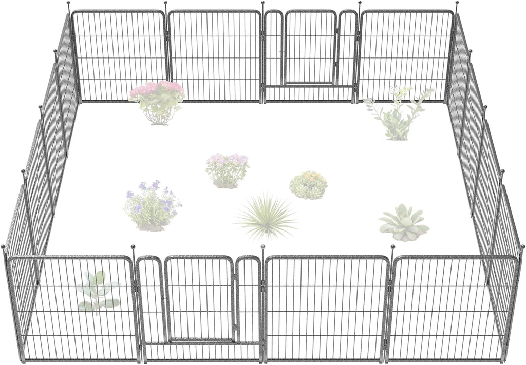 FXW Garden Fence Outdoor for The Yard – 32in(H) x 36.4ft(L) Heavy Duty Metal Animal Barrier for Dog and Rabbit, Decorative Dog Fence, 16 Panels, Silver