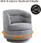 CANMOV Swivel Accent Chair, 360 Degree Round Swivel Barrel Chair with Pillow, Upholstered Comfy Barrel Armchair Single Club Sofa Chair for Living Room,Bedroom, Reading Room, Dark Grey