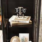 Tall Glass Display Cabinet with Glass Shelving & Sliding Doors, Trophy Case Glass Cabinet with Spotlights Black 39.4”W x 19.7”D x 75.2”H