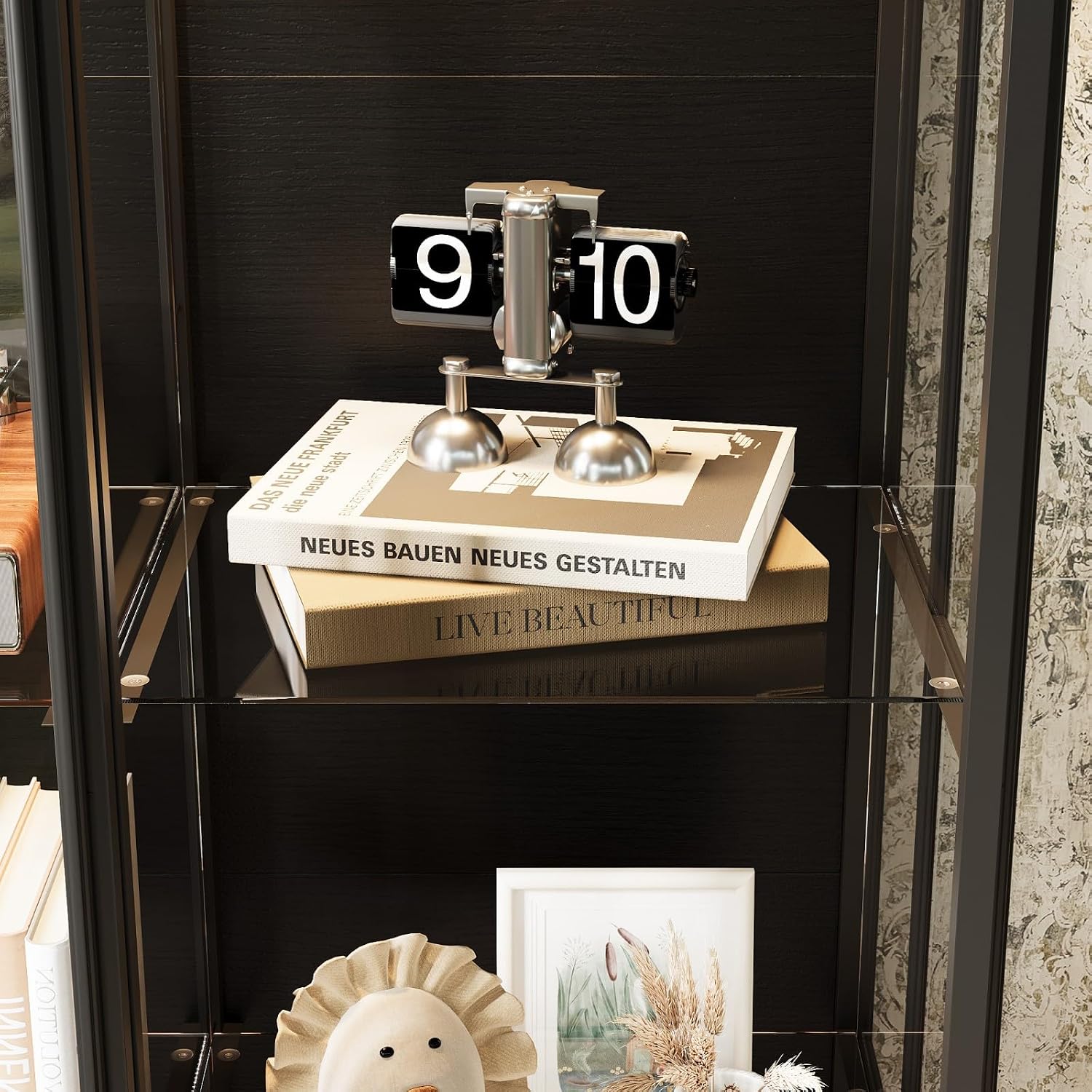 Tall Glass Display Cabinet with Glass Shelving & Sliding Doors, Trophy Case Glass Cabinet with Spotlights Black 39.4”W x 19.7”D x 75.2”H