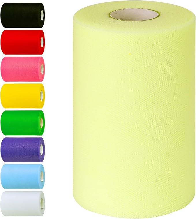 Yellowish Tulle Fabric Rolls 6 Inch by 100 Yards (300 feet) Tulle Roll Spool Fabric for DIY Tutu Skirt Baby Shower Birthday Party Wedding Decorations Christmas Craft Supplies (Yellowish)