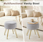 Round Vanity Stool with Storage Ottoman, Vanity Chair for Makeup Room with Removable Cover, Small Footrest Ottoman for Home, Living Room, Bedroom (Grey)