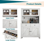 TrailBlaze Freestanding Pantry Cabinet with Microwave Stand - Coffee Bar & Buffet Hutch - 4 Doors and Adjustable Shelves - Tall Storage Cupboard for Dining Room - Color: Grey