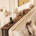 Huuger 133.9 Inch Sofa Table with Power Outlets, Skinny Behind Couch Table | 5.9 Inch Narrow Entryway Table, Extra-Long Console Table, Behind the Couch Table with Outlet for Living Room, Rustic Brown