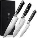 PAUDIN Damascus Knife Set 3 PCS, Japanese VG10 Steel Core, Ultra Sharp Chef Knife Set, Full Tang G10 Handle, Damascus Kitchen Knives