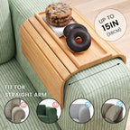 2 Pack Sofa Arm Tray,Bamboo Folding Couch Arm Tray,Sofa Armrest Tray with Anti-Slip Pad for Drinks,Snacks,Phone,Remote Control（Natural）