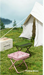 Portable Foldable Camping Stool Chair - Ultralight Travel Stool with Storage Pocket, Handbag Style Design, Double Set、Couple Set (OD Green & Pink Cherry)
