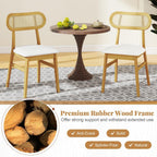 GOFLAME Wooden Dining Chairs Set of 4, Mid-Century Modern Kitchen Chairs with Upholstered Seat & Rattan Backrest, Faux Leather Cover, Armless Side Chairs for Dining Room, Restaurant, White