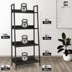 CAPHAUS 4 Tier Ladder Bookshelf, 24 Inch Width Free Standing Shelf, Bookcase Shelf Storage Rack Organizer, Industrial Book Shelves for Home Office, Living Room, Kitchen, Black Wooden Shelves