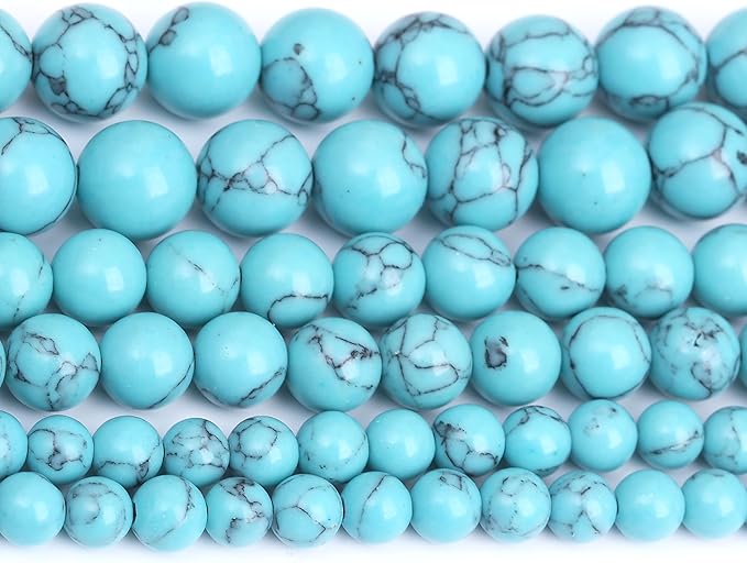 Lake Blue Turquoise Stone Beads Gemstone Round Crystal Energy Jade Beads Stone Beads for Jewelry Making DIY Bracelet Necklace Jewelry Making 1 Strand 15.5inch 31PCS 12MM