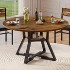RALGEND Round Dining Table for 4-6, 43" Circle Dining Table with Wooden Tabletop, Kitchen Table with Storage & Weighted Base, Round Dinner Table for Kitchen, Living Room, Rustic Brown and Black