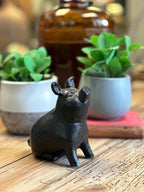 NACH Cast Iron Pig Statue - Sitting Pig, Rustic Garden Sculpture, Black Door Stop/Paperweight, JS-90-7151