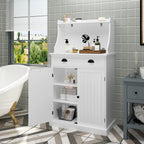HLR 54" Kitchen Pantry Storage Cabinet with Drawer and Adjustable Shelves, Microwave Oven Cabinet with Doors for Kitchen, Bathroom or Hallway,White