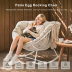 Oversized Outdoor Rocking Chair, Patio Papasan Egg Chair, Rocker Reading Lounge with Thick Cushion, Comfy Indoor Rocker Chair for Bedroom, Living Room, Porch, Poolside